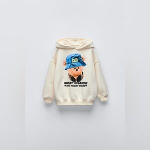 Zara Boy's Fun Facts Teddy Bear Hoodie - Size 3 years